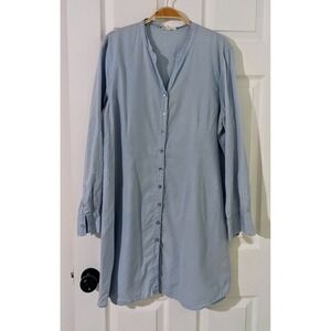 Eileen Fisher Soft Woven Organic Cotton Shirt Dress Light Blue Button Down L‎